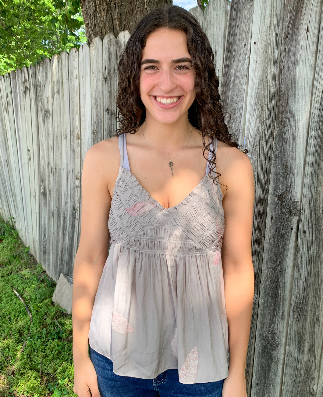 Gray Petal Smock Tank Top
