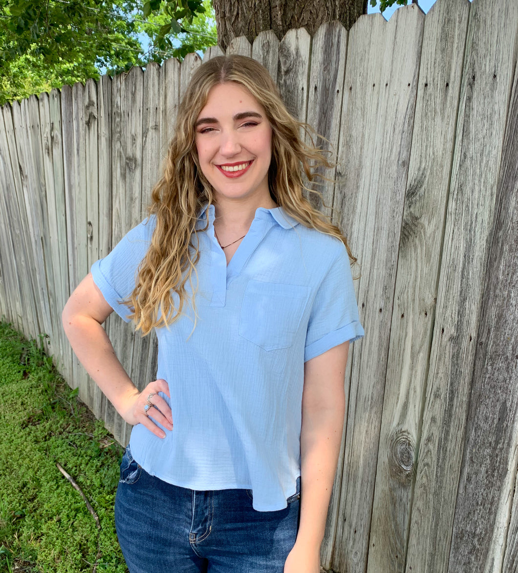 Sky Blue Gauze Top