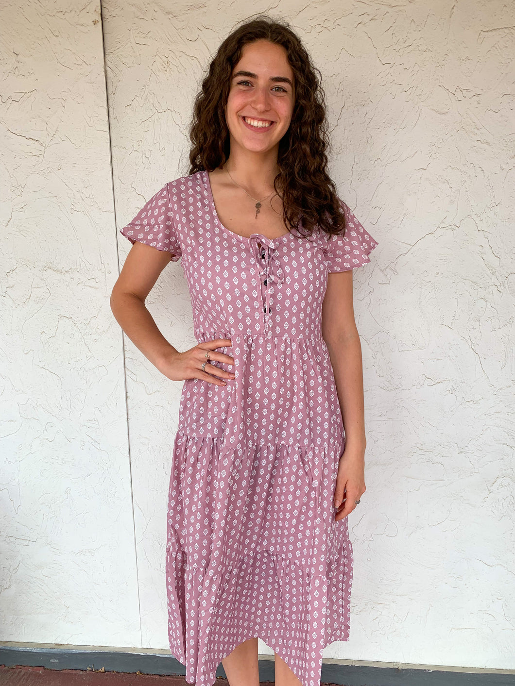 Mauve Small Printed Midi Dress