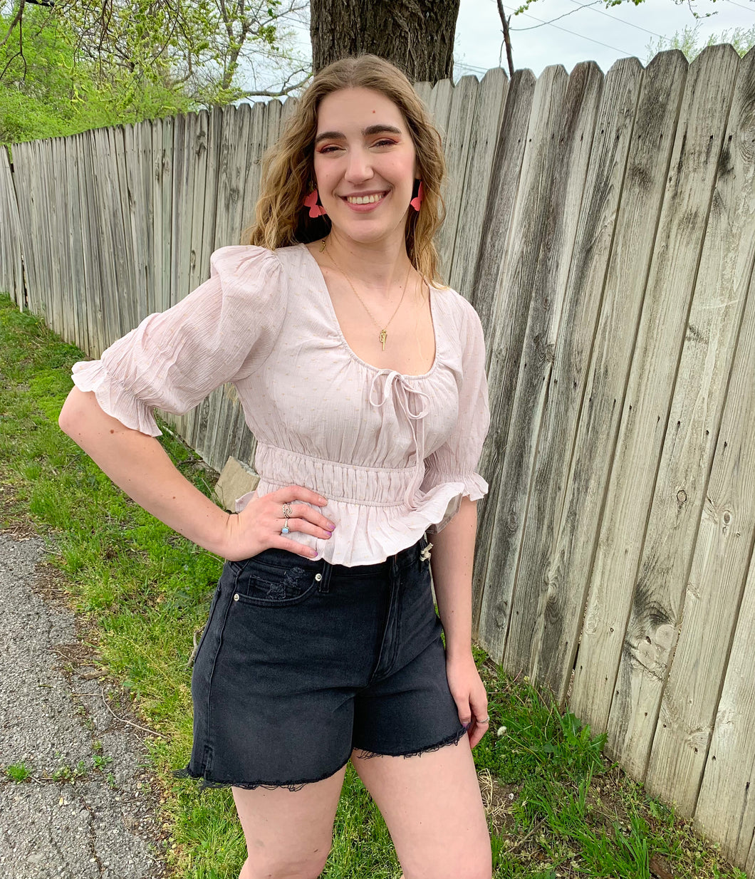 Peach Puffy Sleeved Top
