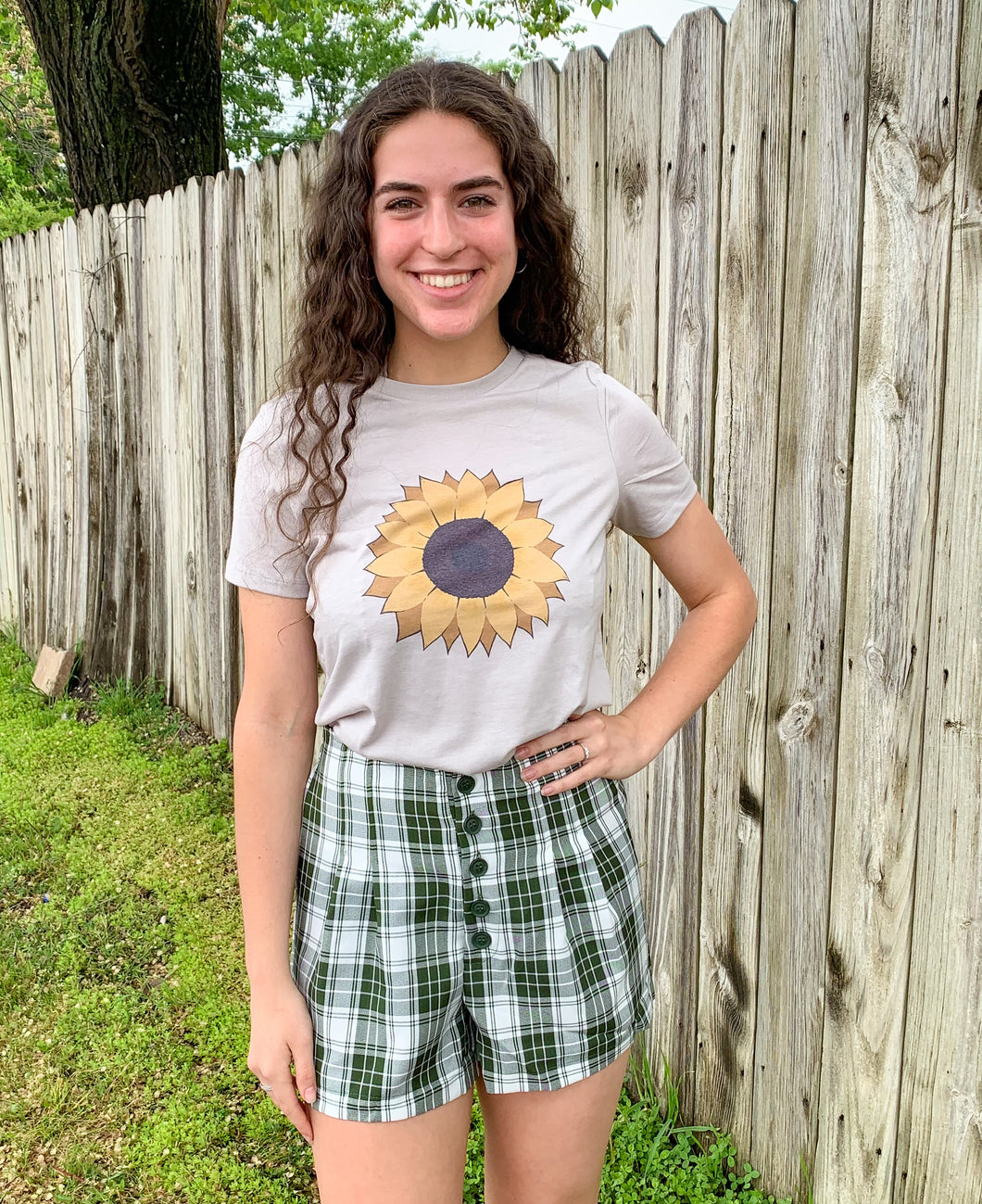 Olive Green Plaid Shorts