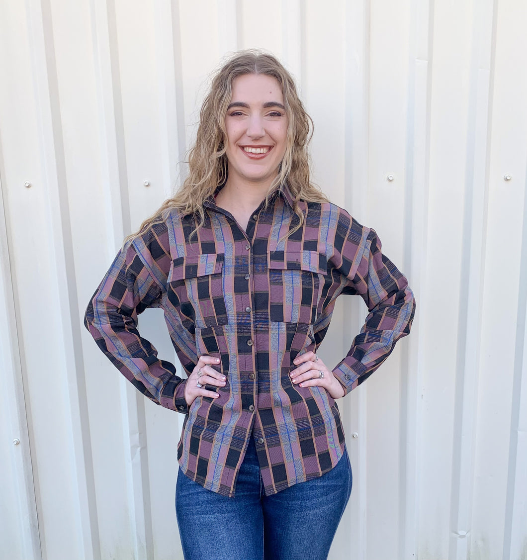 Checkered Plaid Button Down Top