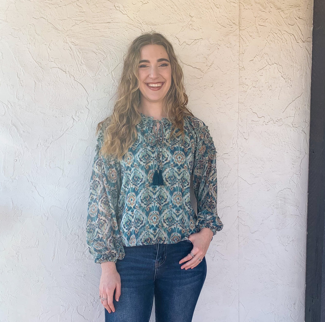 Teal Printed Dressy Top