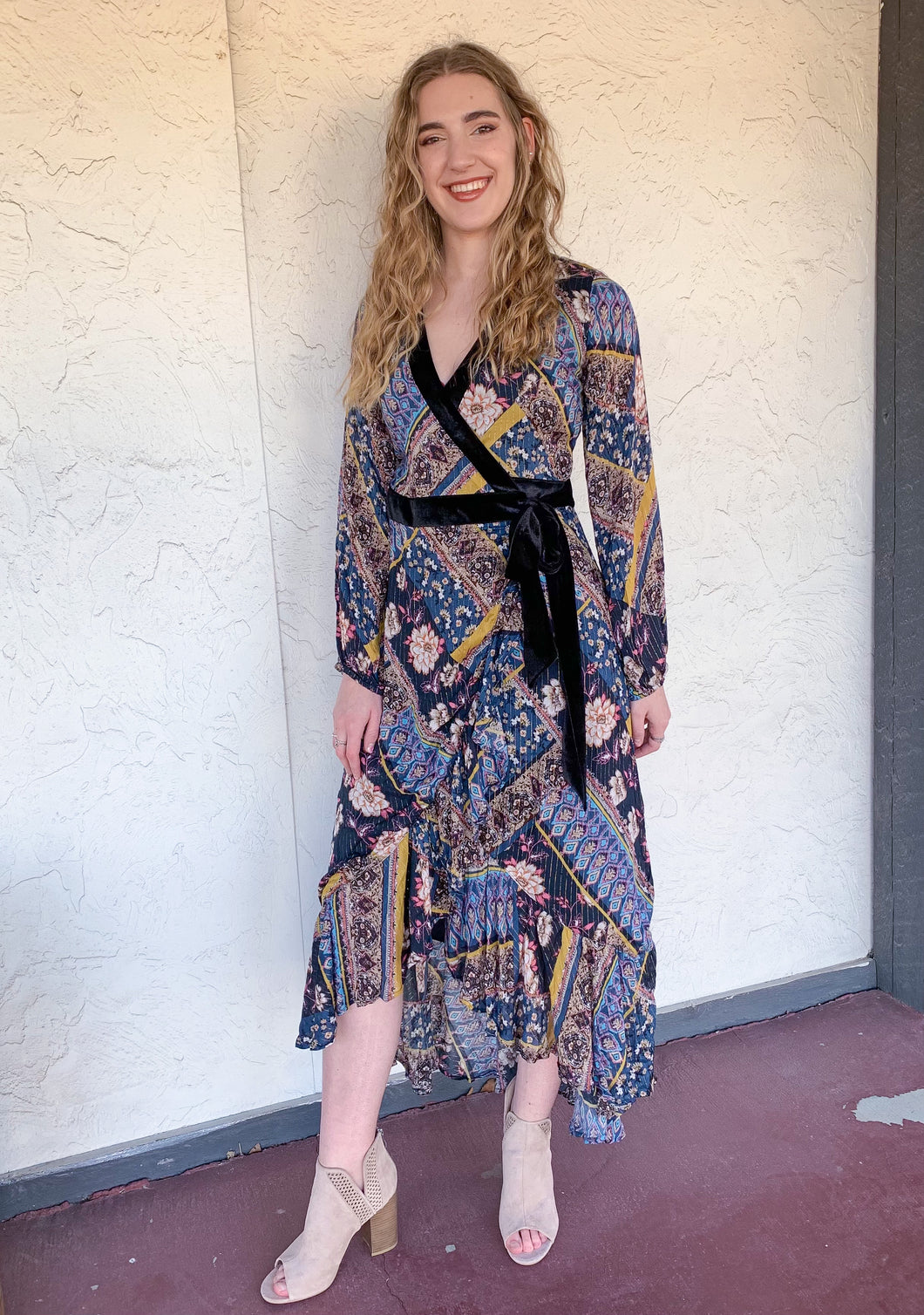 Paisley and Tinsel Striped Wrap Dress