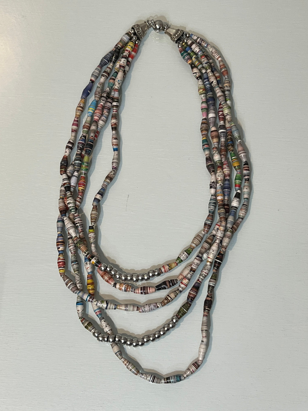 Layered Paper & Metal Beads Necklace