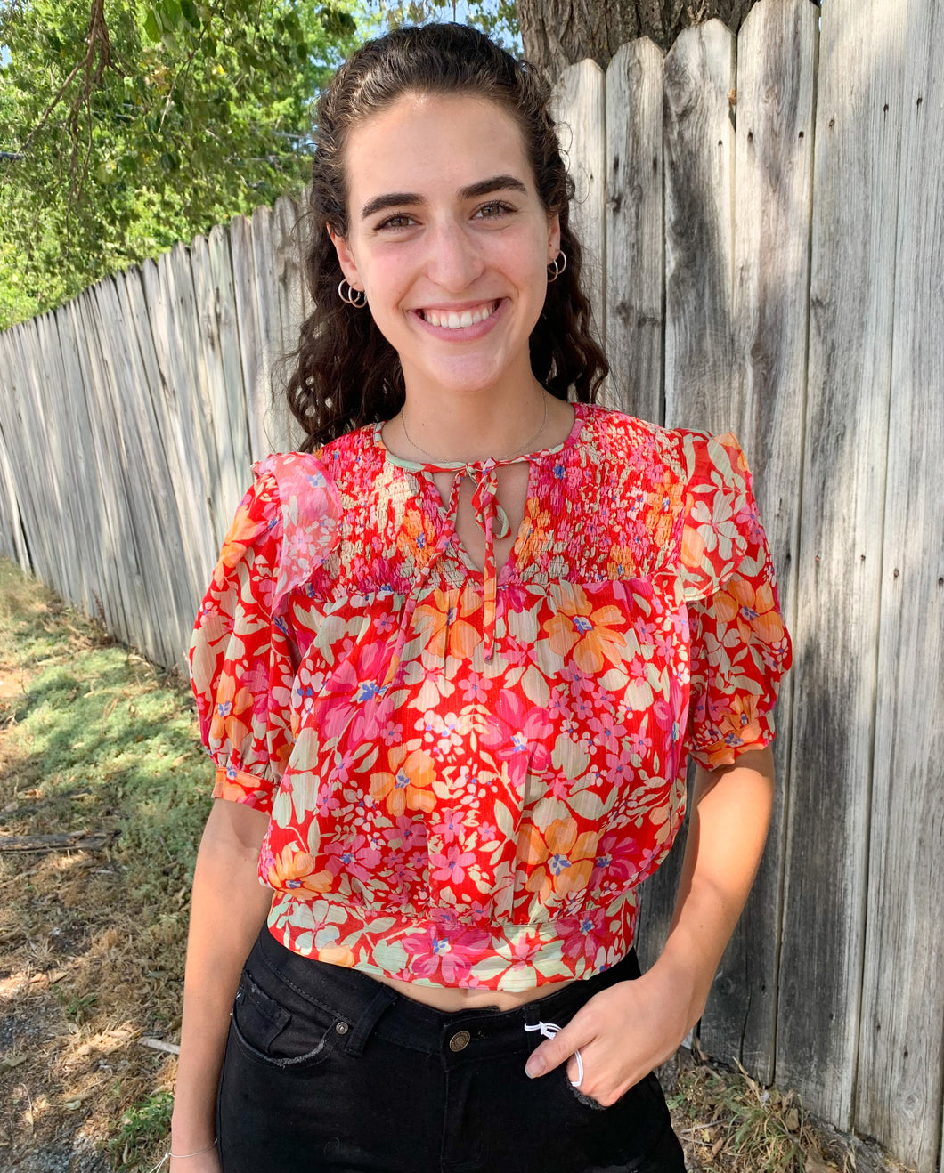 Red Floral Top