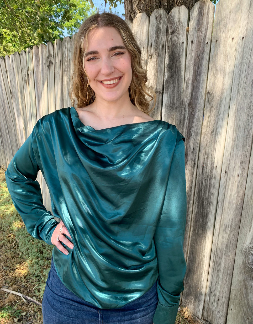 Satin Hunter Green Draped Top