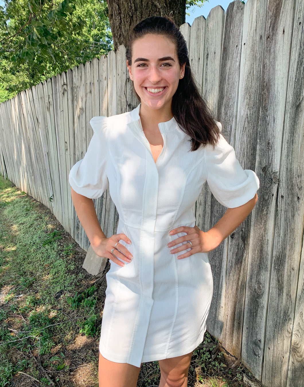 White Front Zip Dress