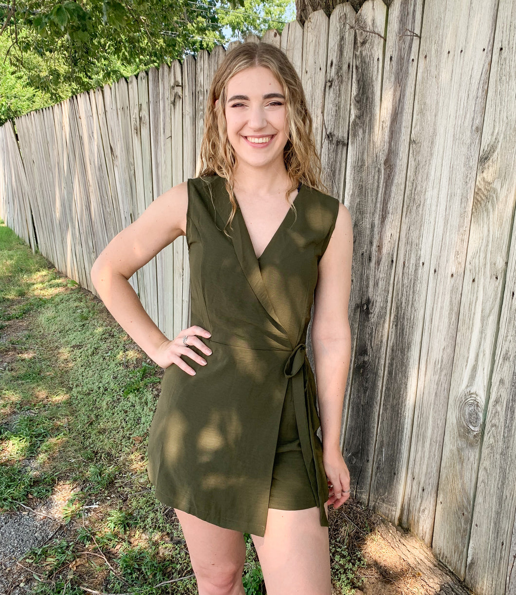 Olive Wrap Romper