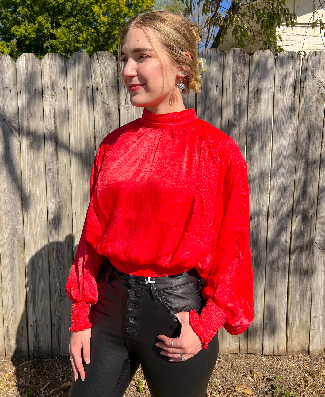 Red Mock Neck Top
