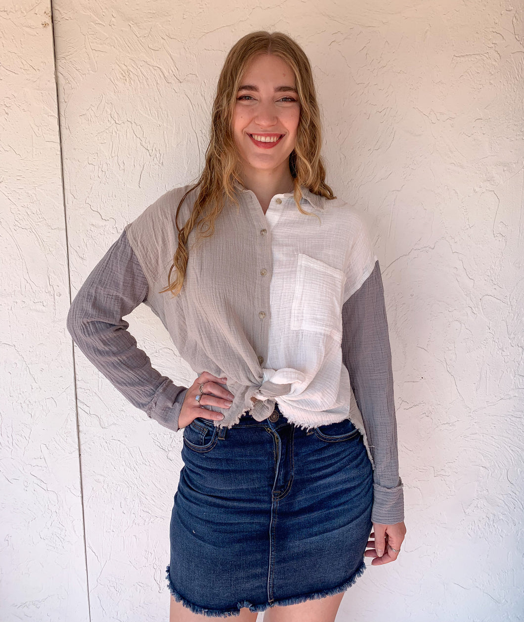 Neutrals Color Block Button Up