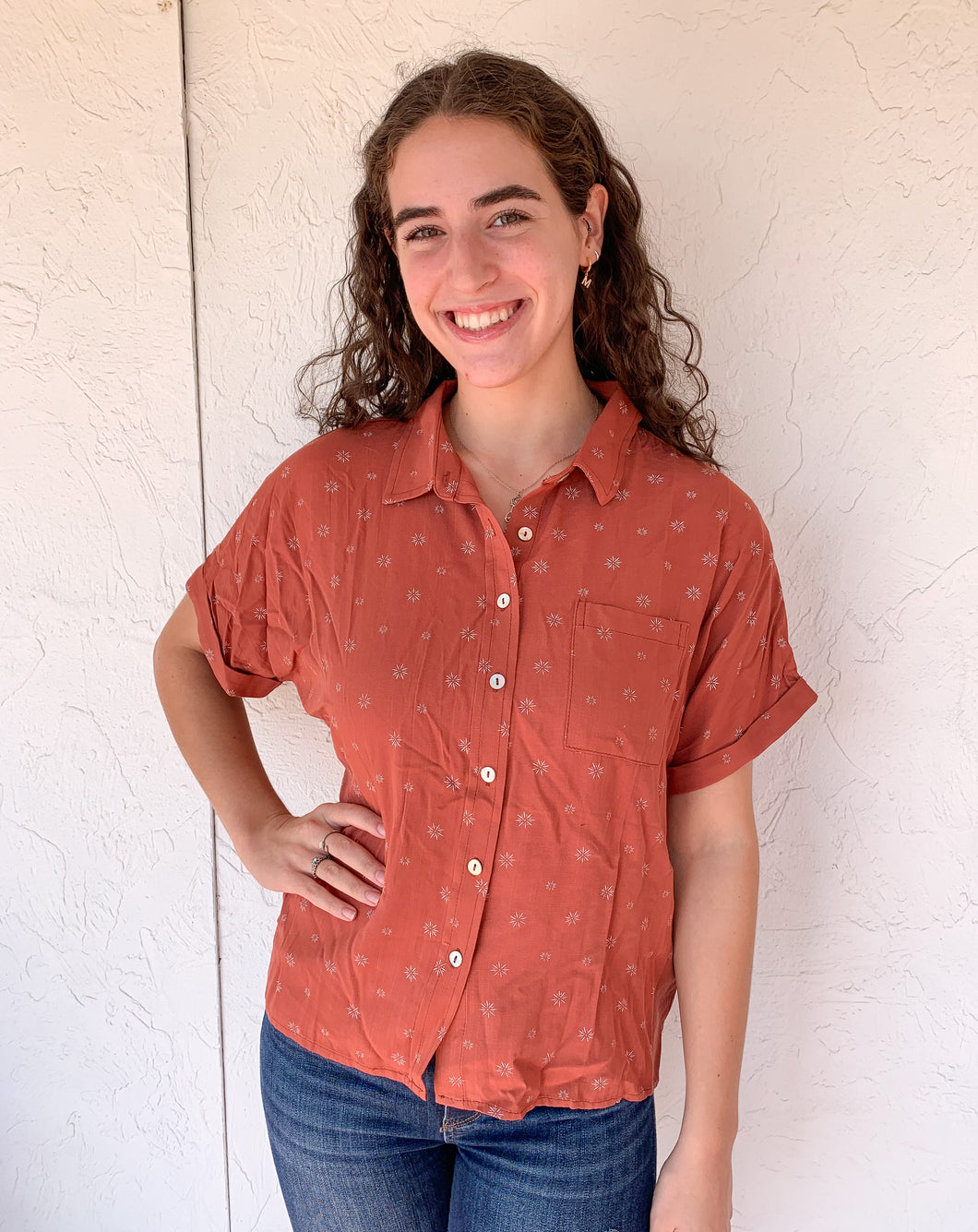 Rust Star Button Up