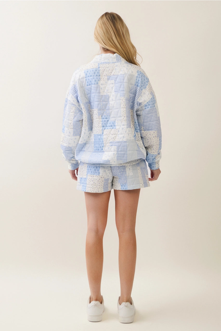 Blue Quilted Mock Neck Sweatshirt