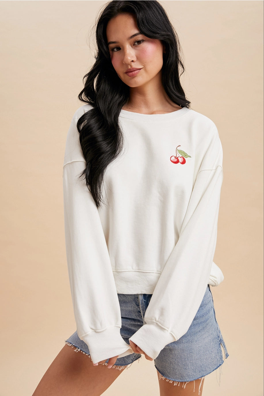 Fruit Embroidered Long Sleeve Tee