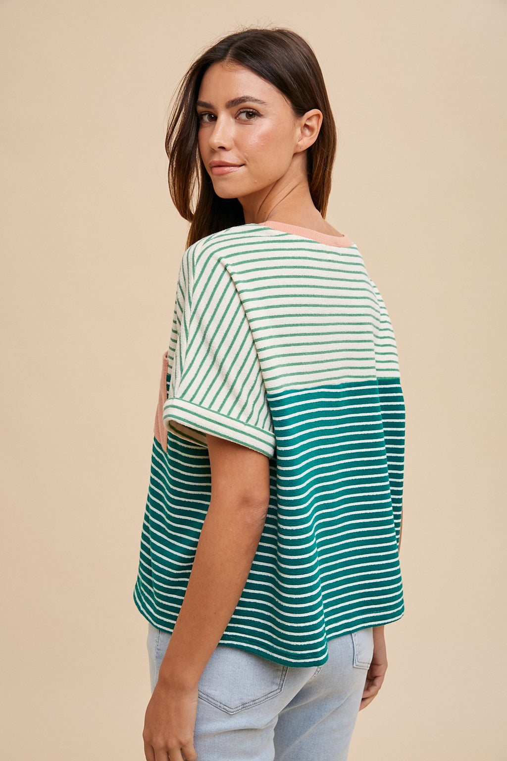Green Color Block Striped Tee