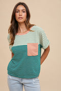 Green Color Block Striped Tee