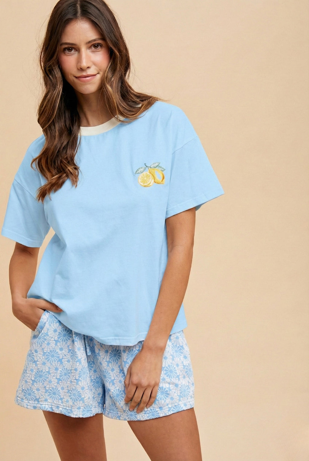 Blue Lemon Embroidered Tee