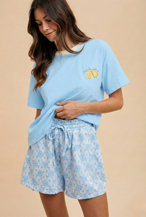 Blue Lemon Embroidered Tee
