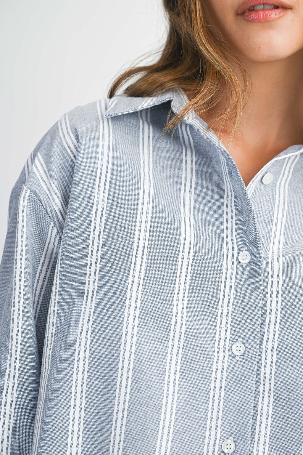 Navy Pin Stripe Button Down Top