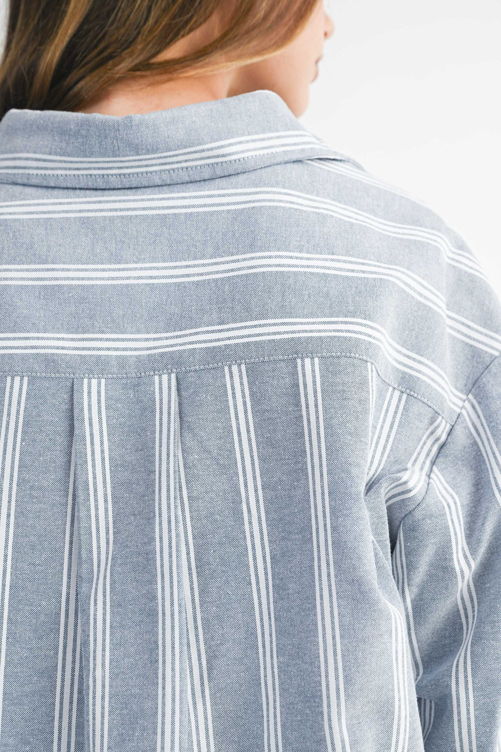 Navy Pin Stripe Button Down Top
