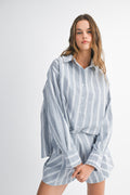 Navy Pin Stripe Button Down Top