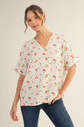 Cherry Printed Short Sleeve Top