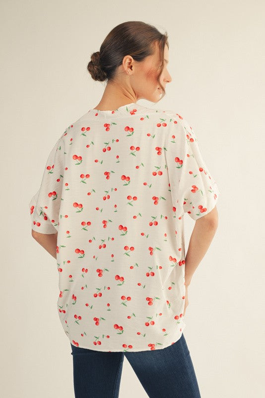 Cherry Printed Short Sleeve Top