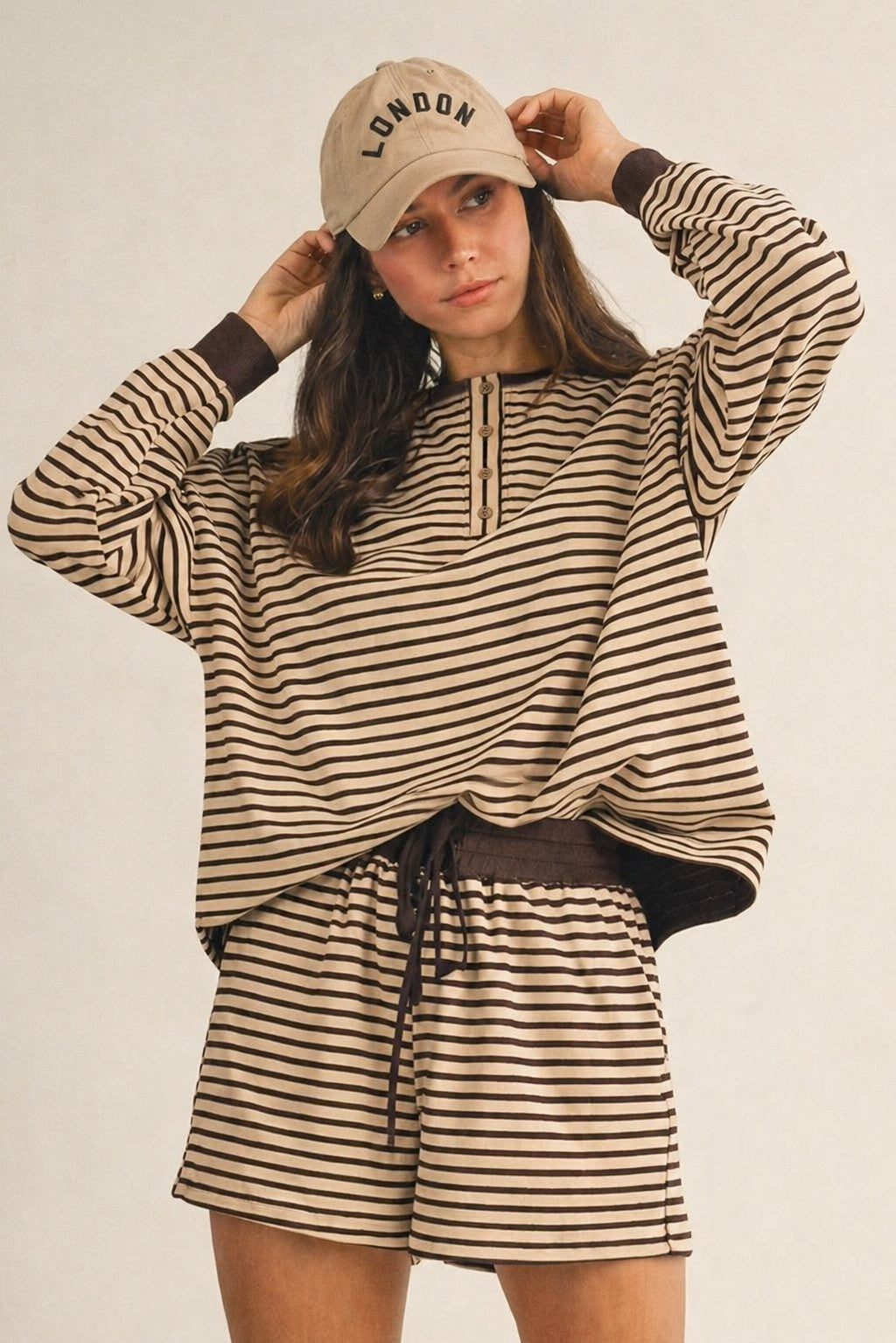 Mocha Striped Henley Set