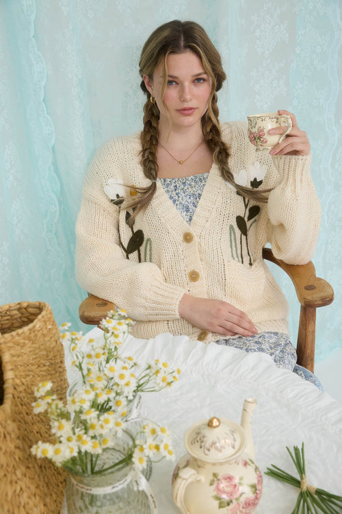 Cream Flower Cardigan