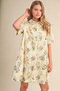 Cream Floral Collar Mini Dress