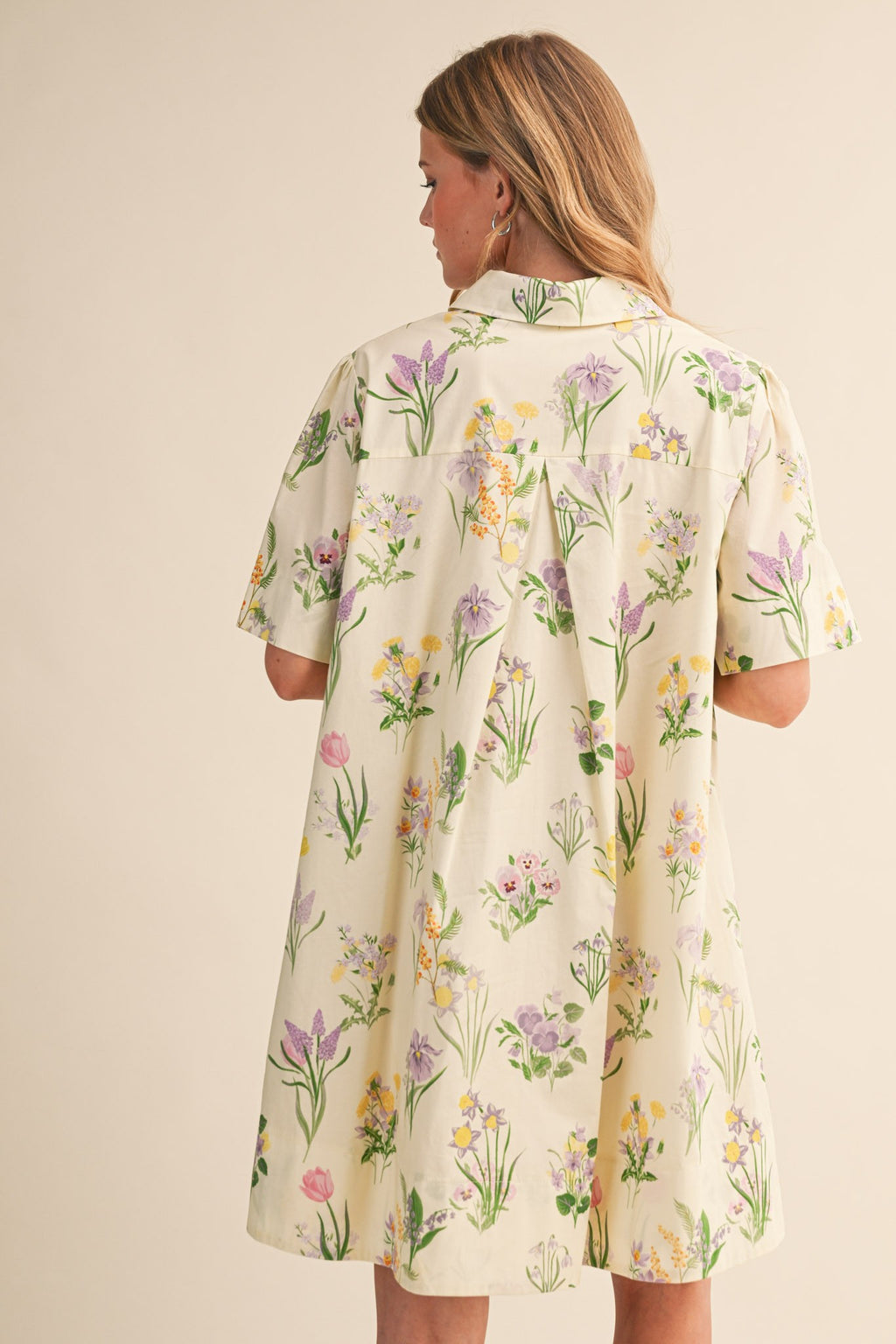 Cream Floral Collar Mini Dress