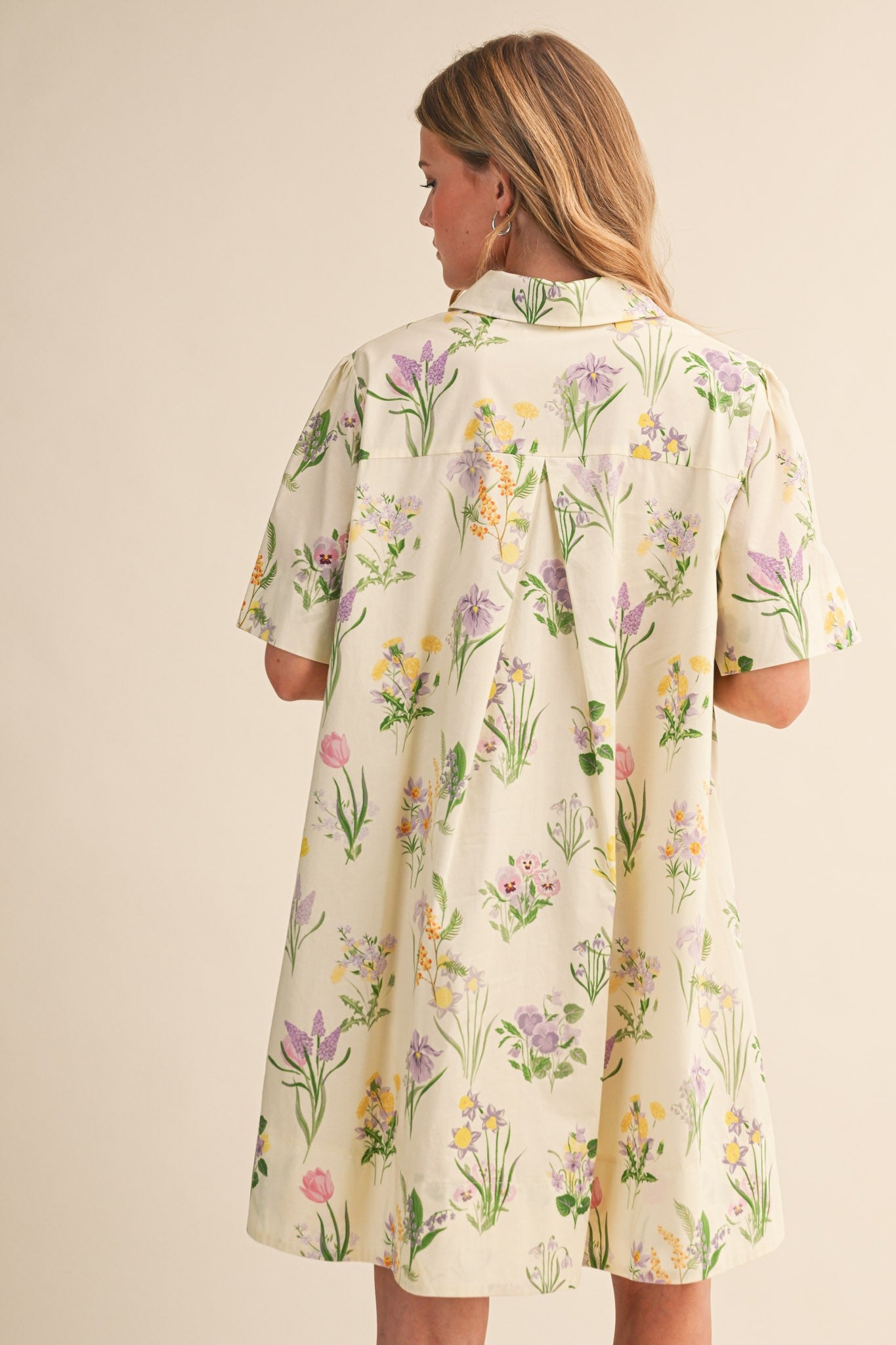 Cream Floral Collar Mini Dress
