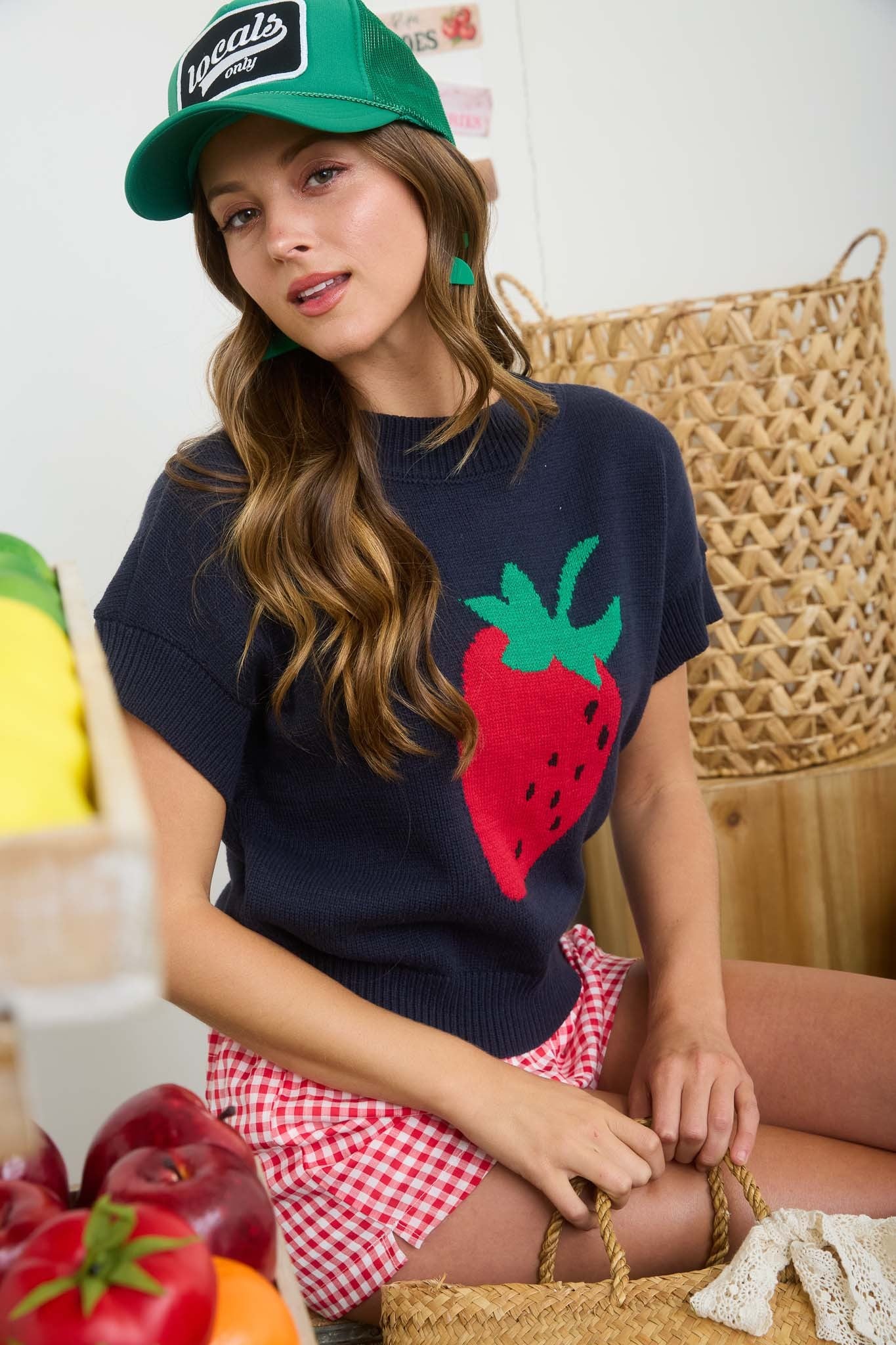 Strawberry Navy Sweater Vest