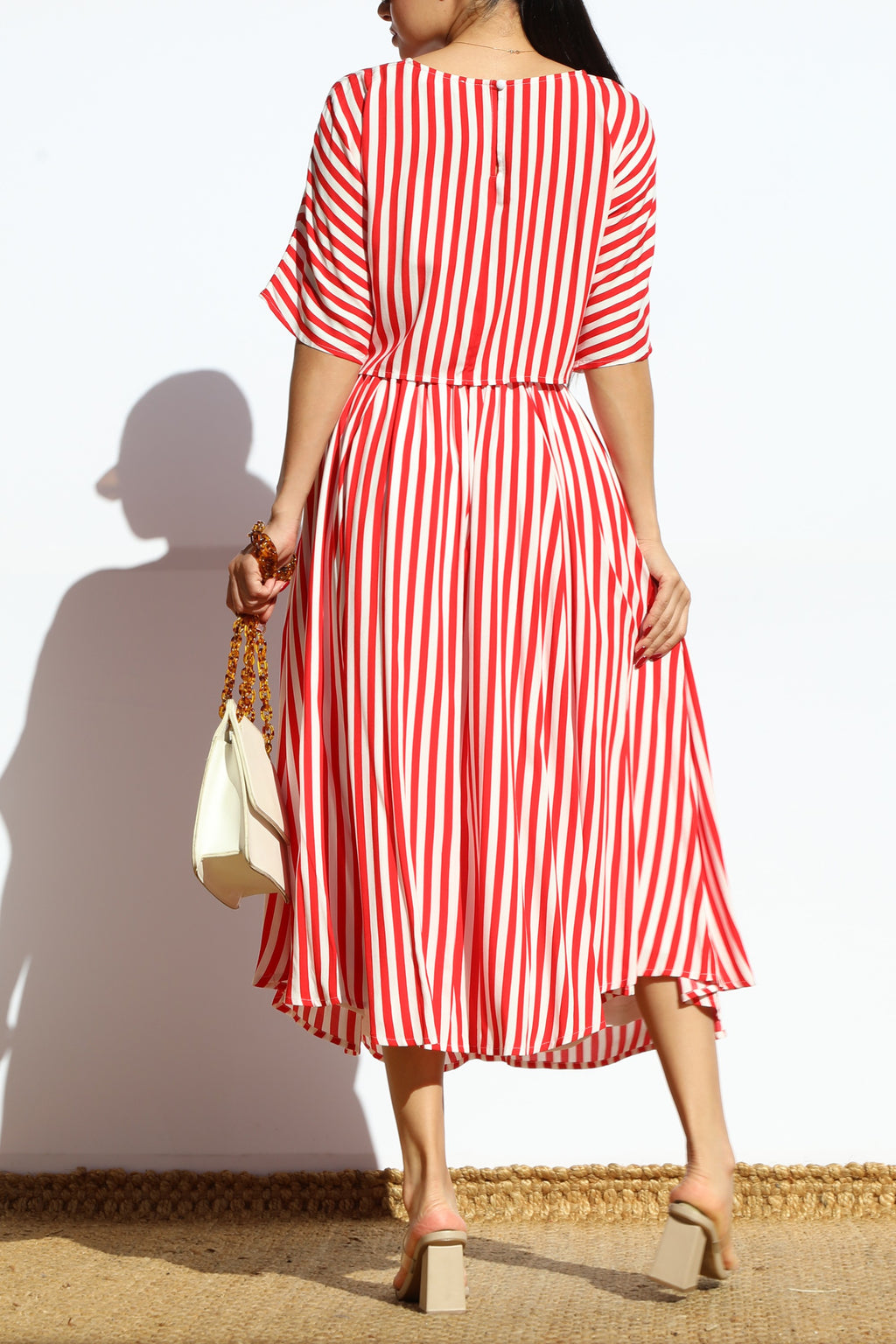 Red Striped Slit Skirt Set