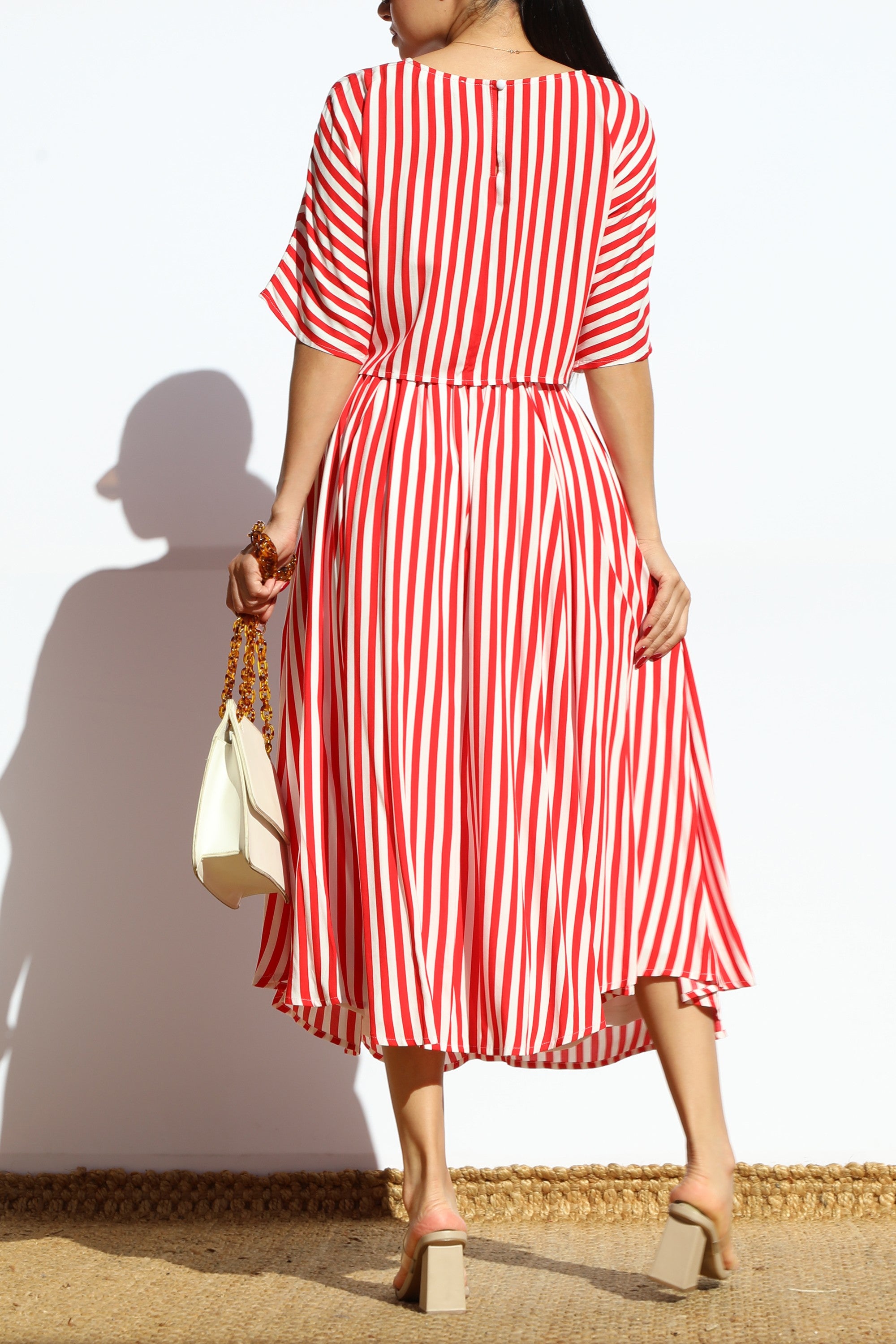 Red Striped Slit Skirt Set
