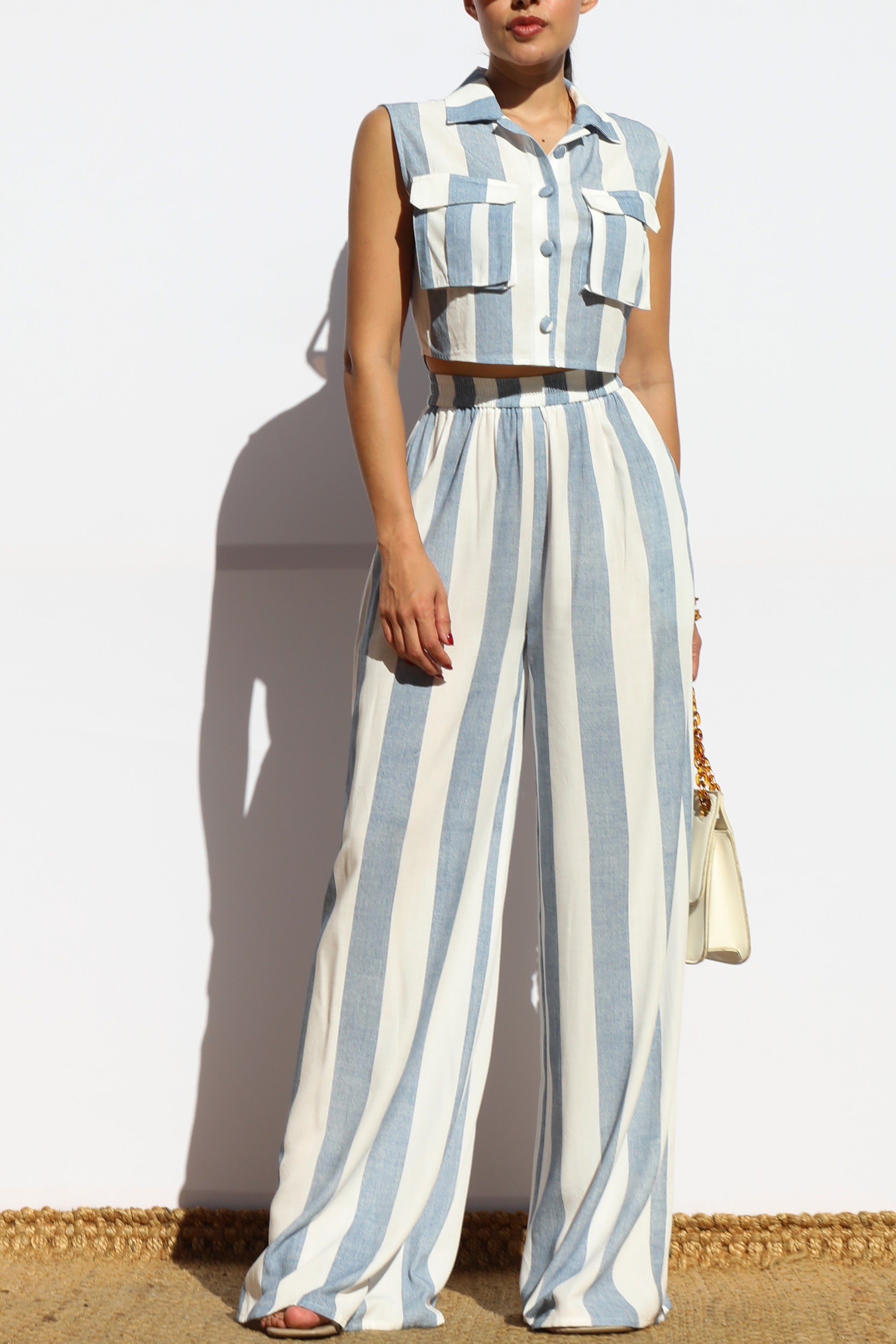 Blue Stripe Linen Set