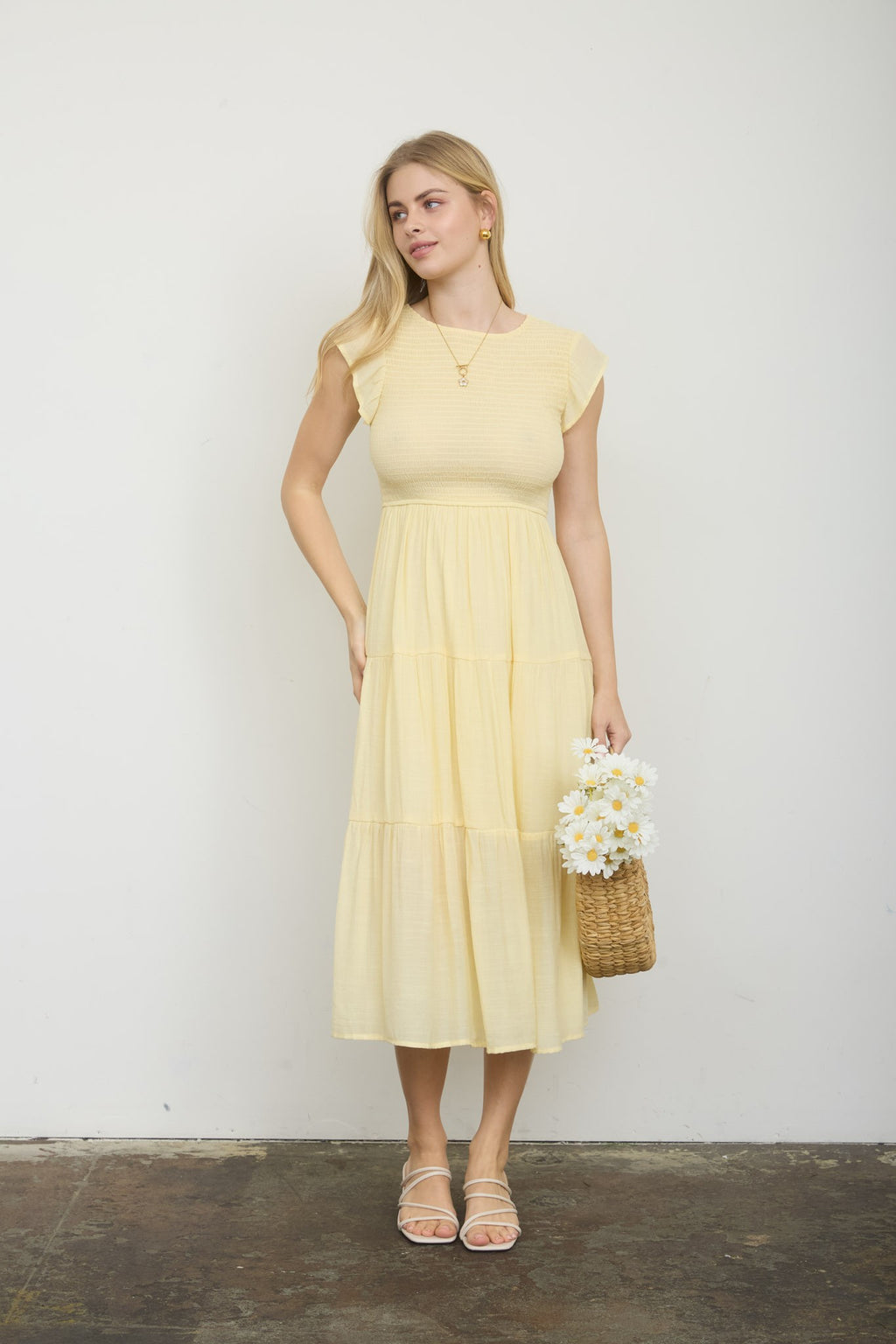 Yellow Smock Midi Dress
