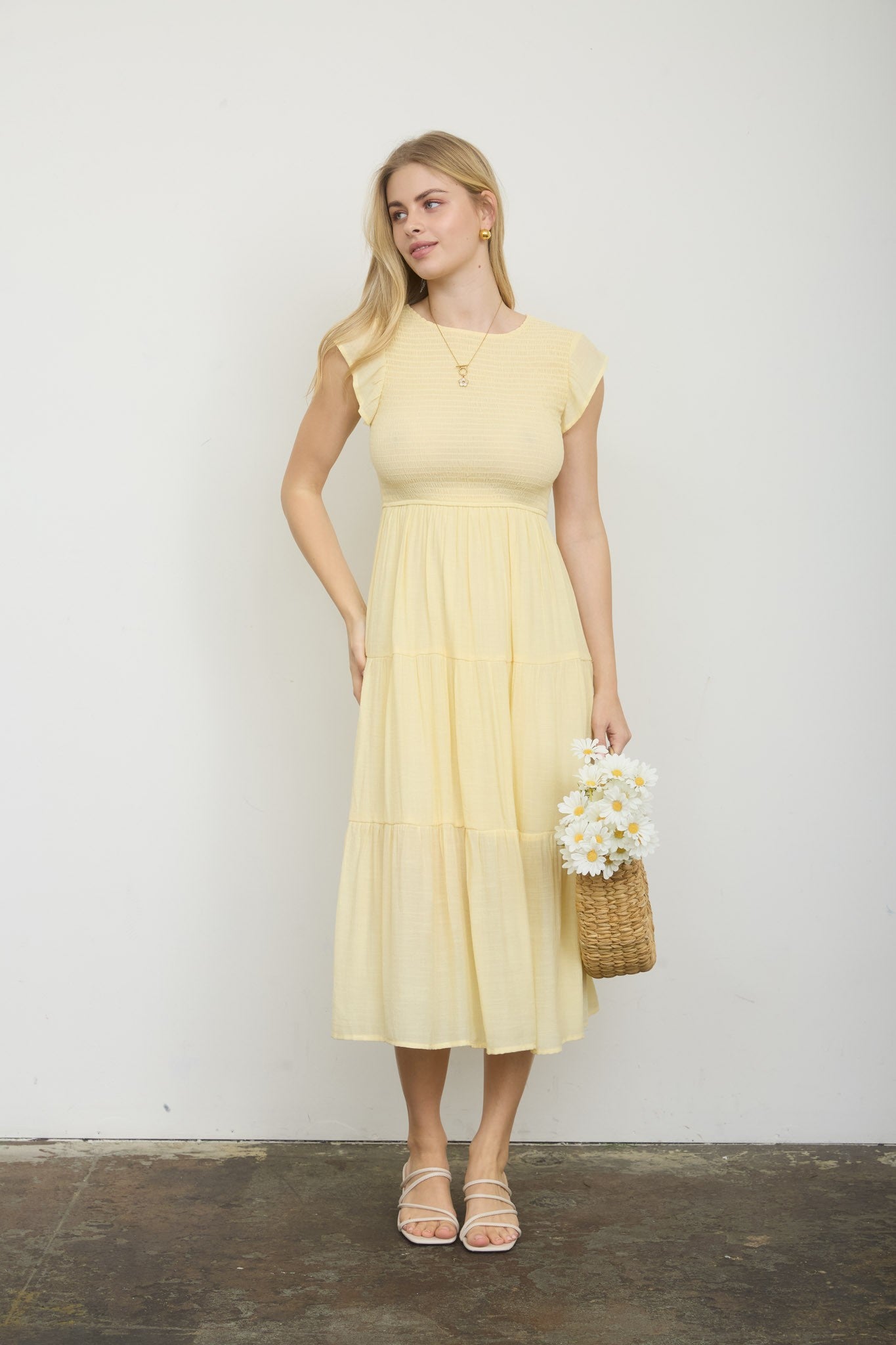 Yellow Smock Midi Dress