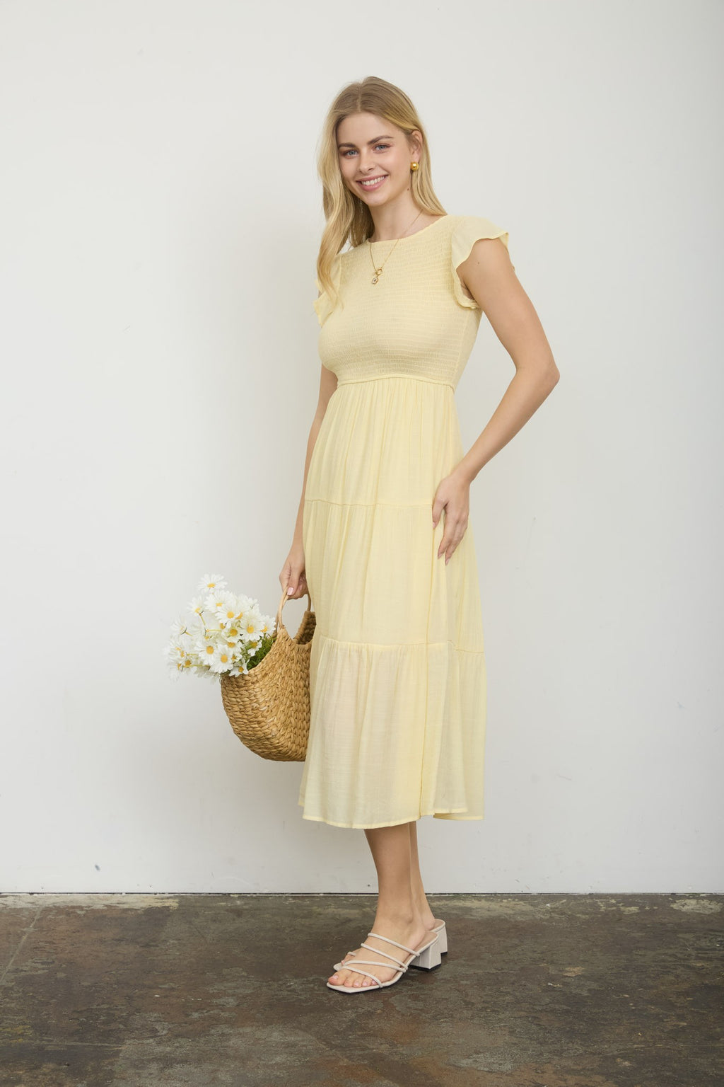 Yellow Smock Midi Dress