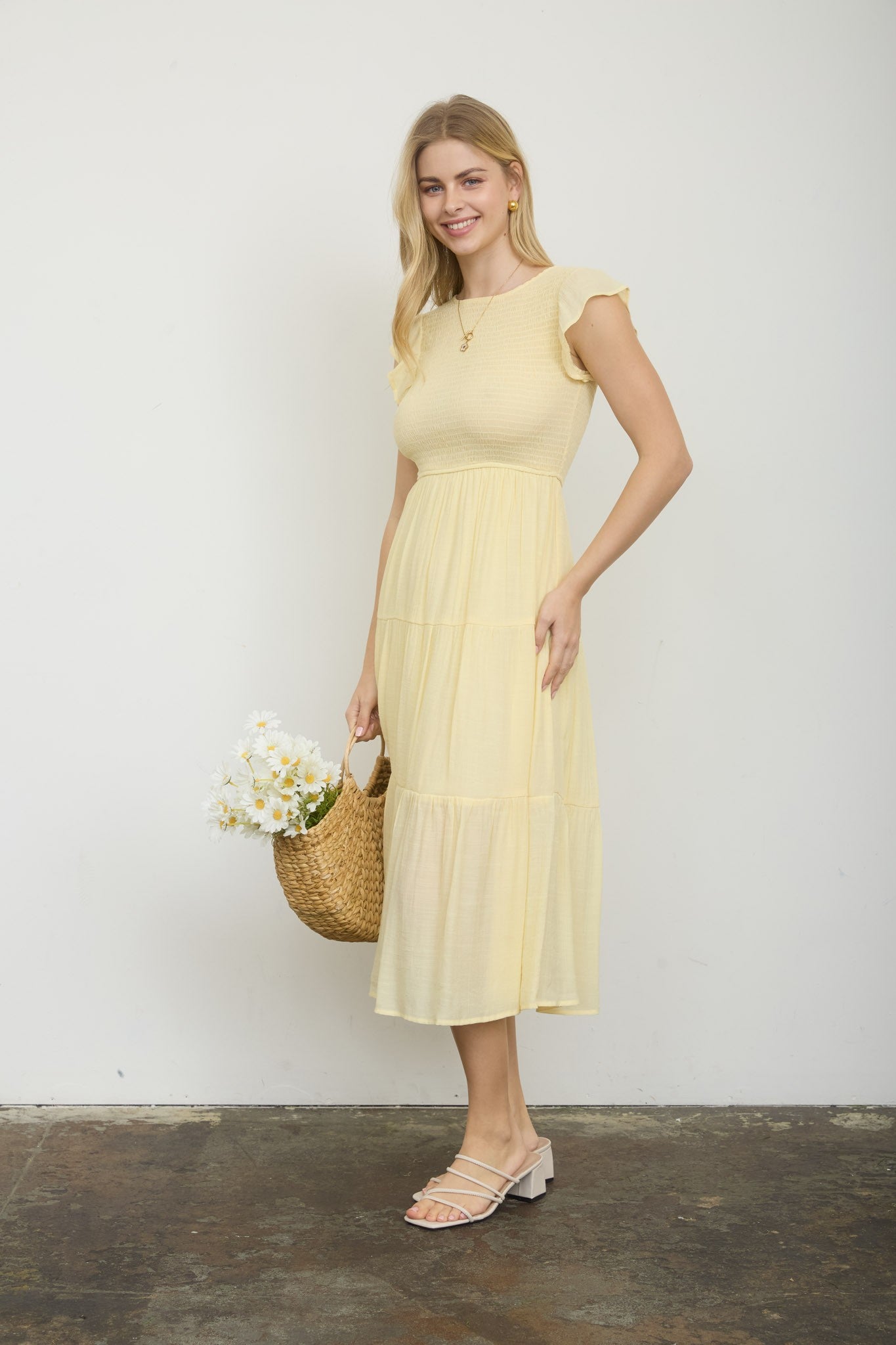 Yellow Smock Midi Dress