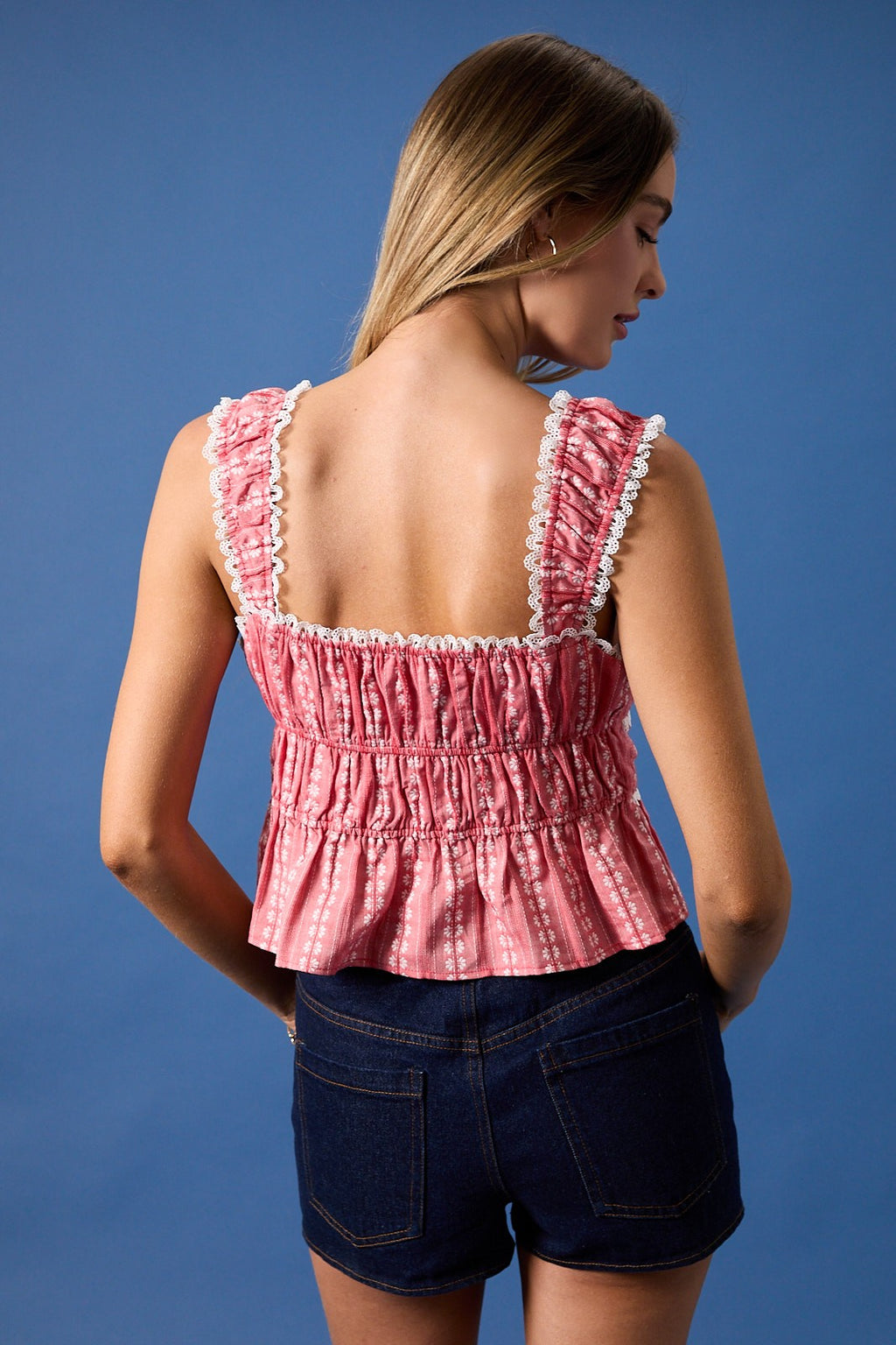 Red Lace Trim Tank Top
