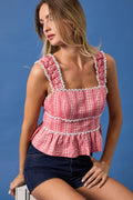 Red Lace Trim Tank Top
