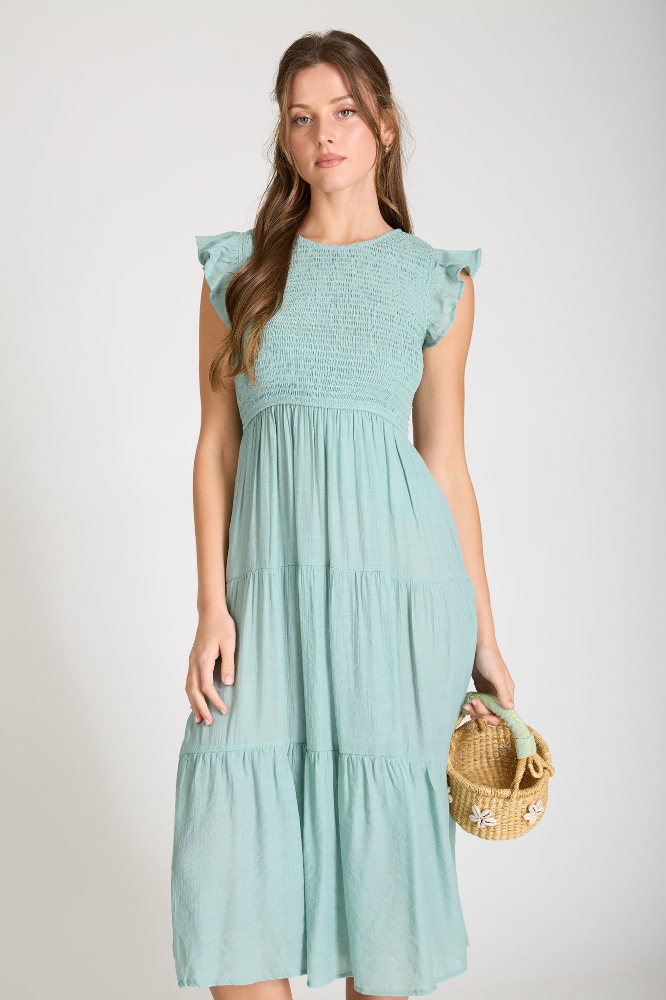 Sage Smock Midi Dress