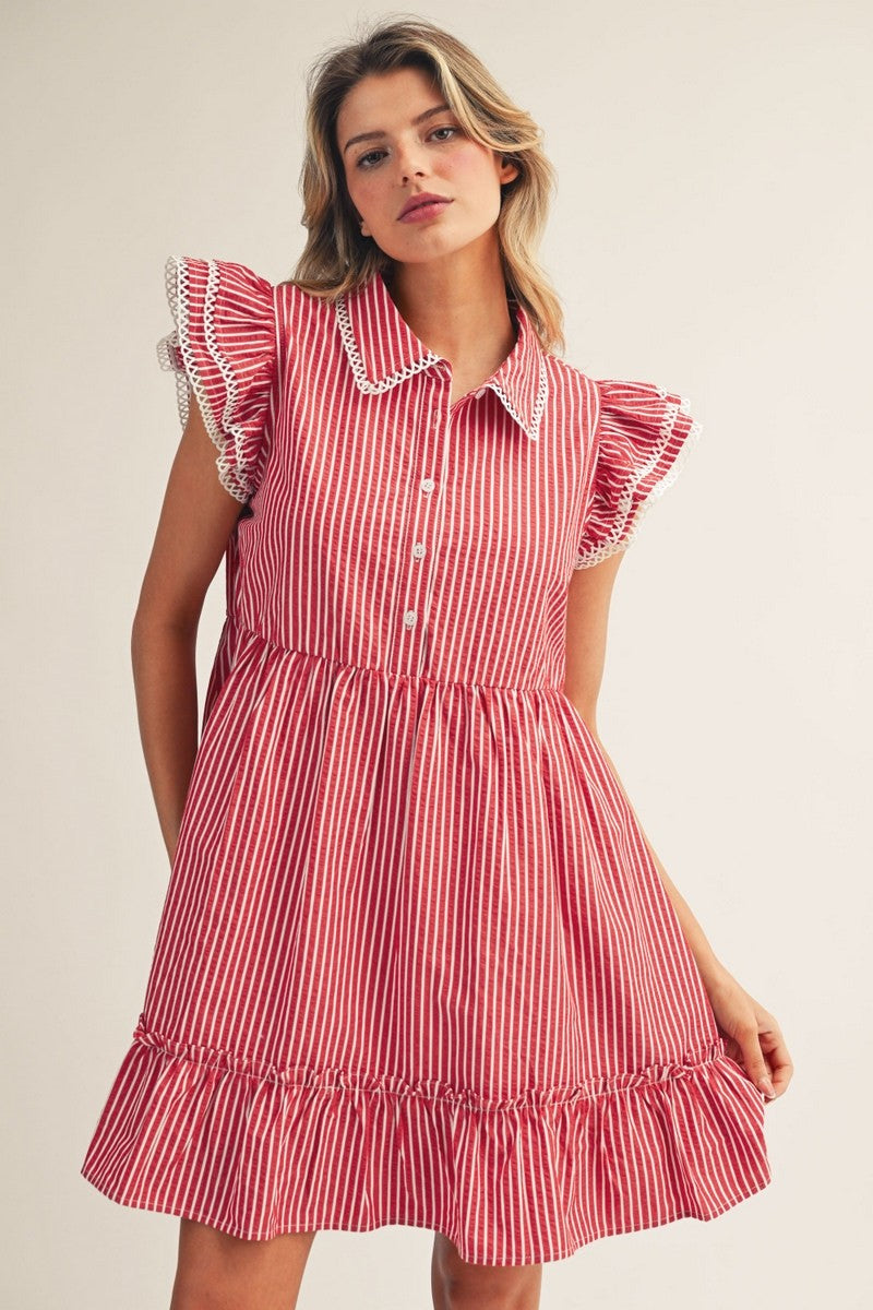 Red Striped Collared Mini Dress