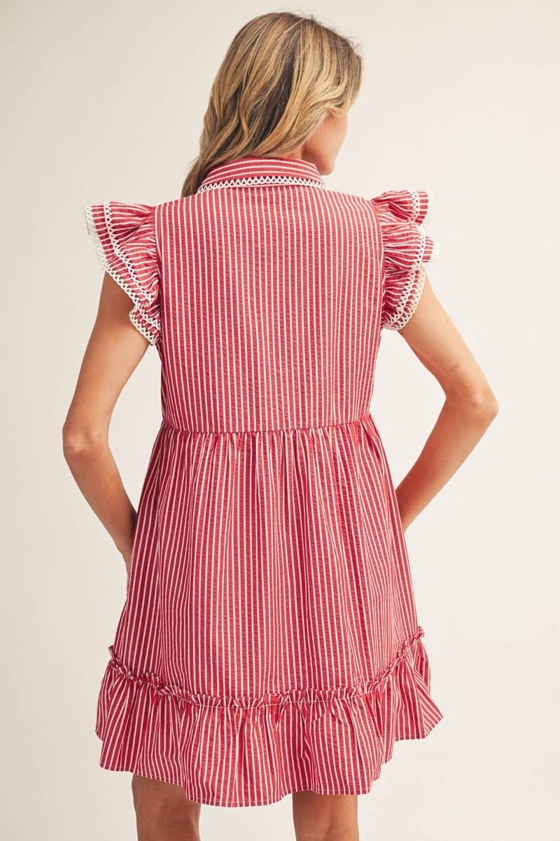 Red Striped Collared Mini Dress