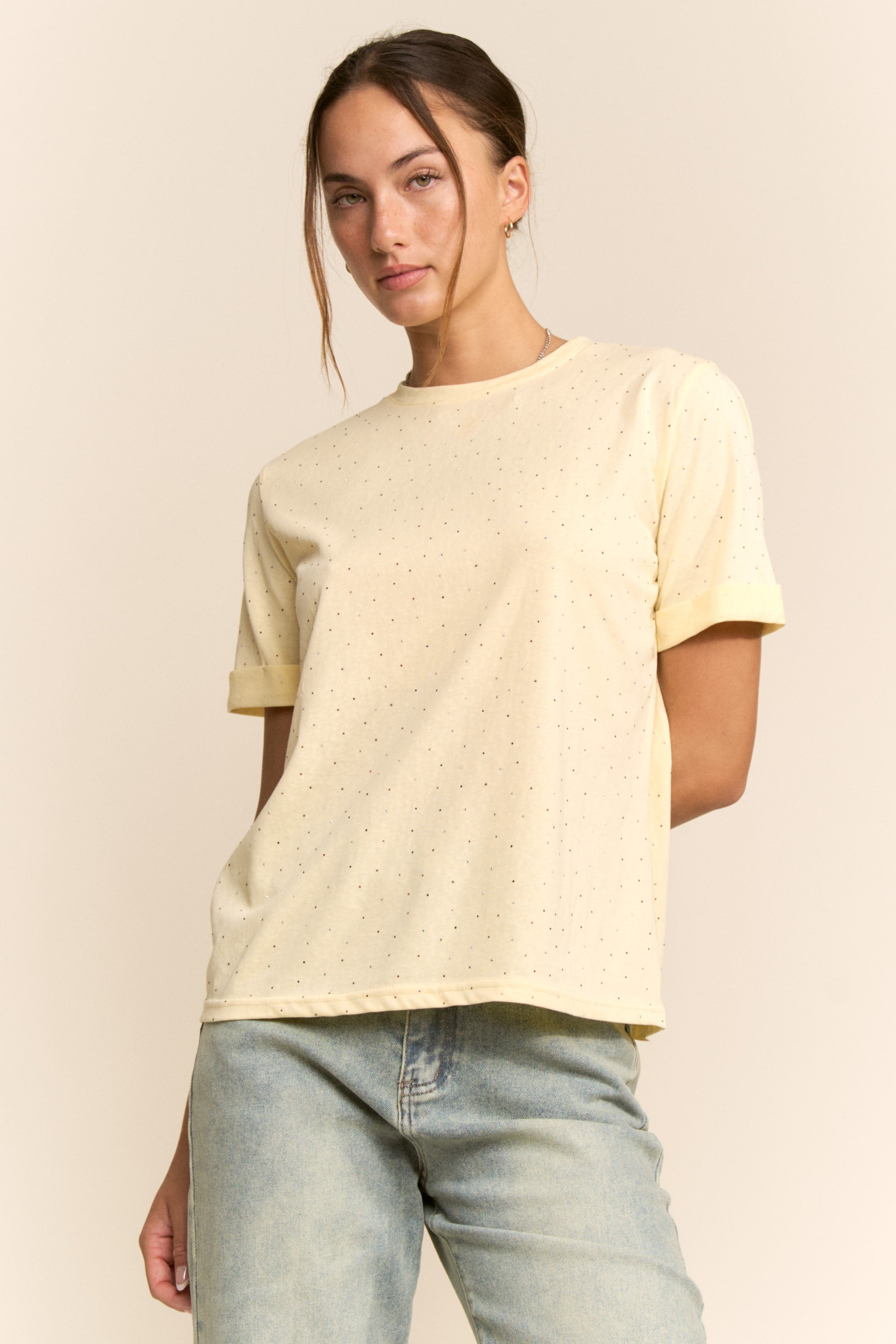 Pastel Yellow Rhinestone Tee
