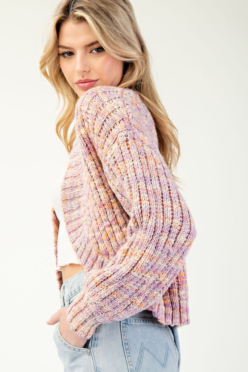 Pink Cropped Cardigan