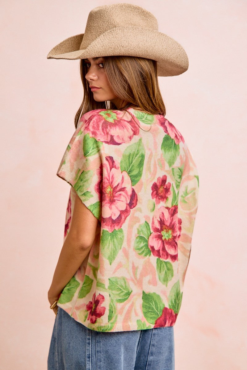 Blush Floral Short Sleeve Sweater