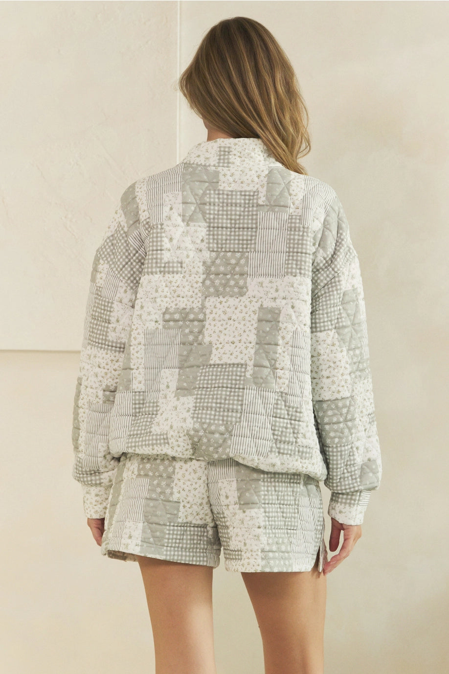 Green Quilted Mock Neck Sweatshirt