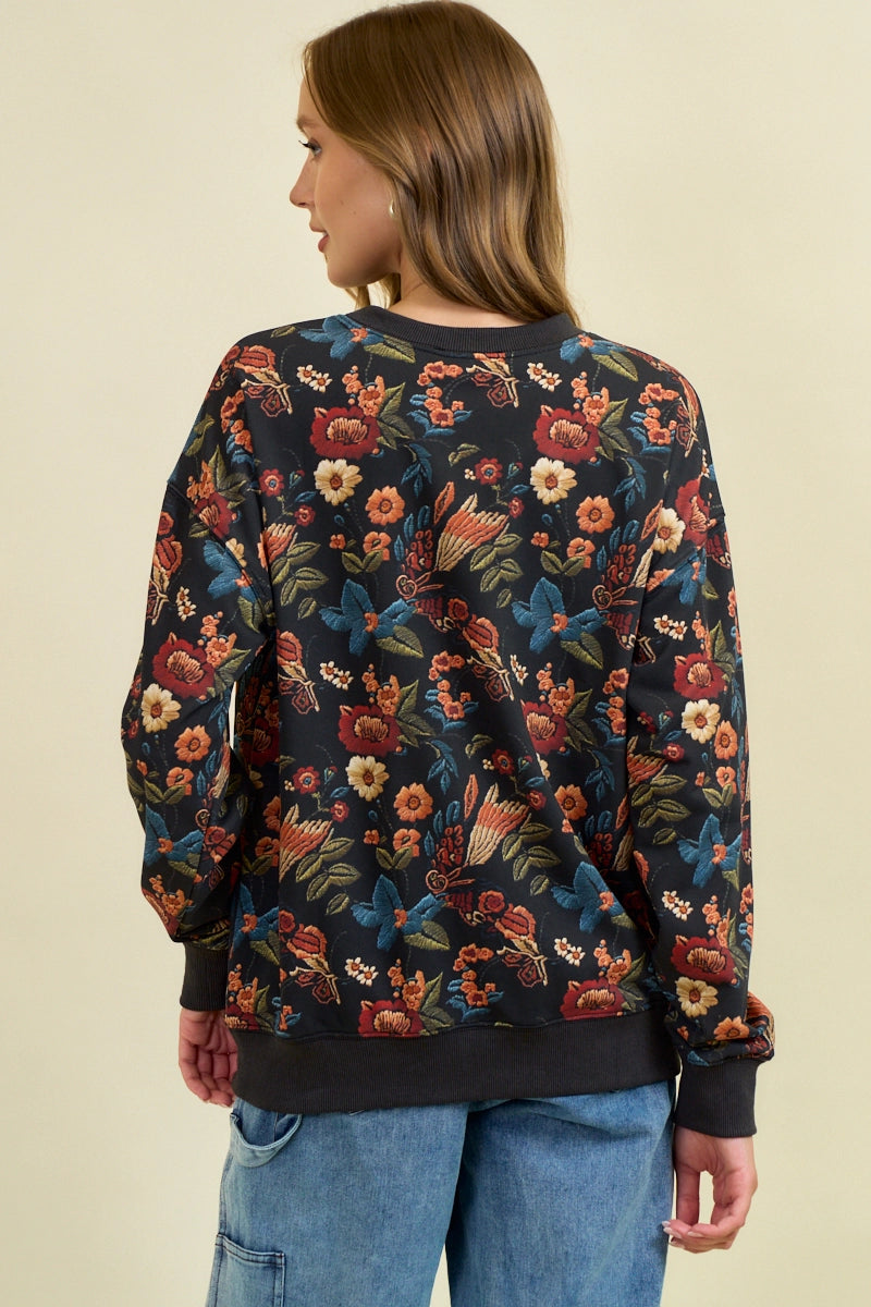 Charcoal Floral Print Sweatshirt